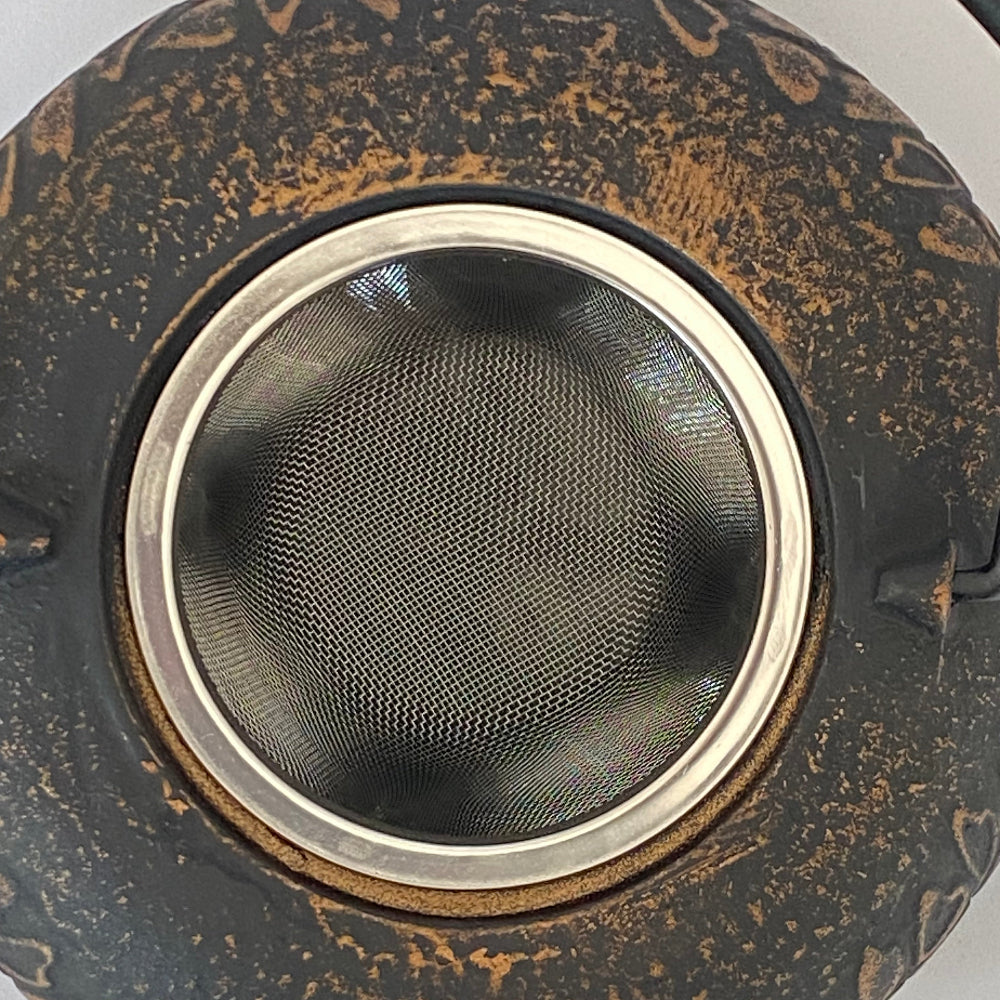 Close-up of a rusty metal filter with a white background